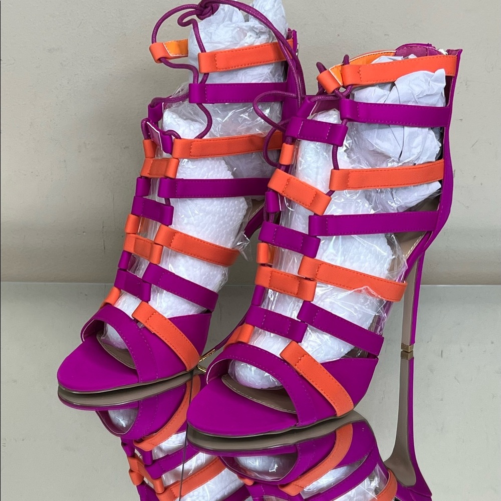 Sadie Magenta Orange Caged Stiletto Heel - Picture 1 of 8